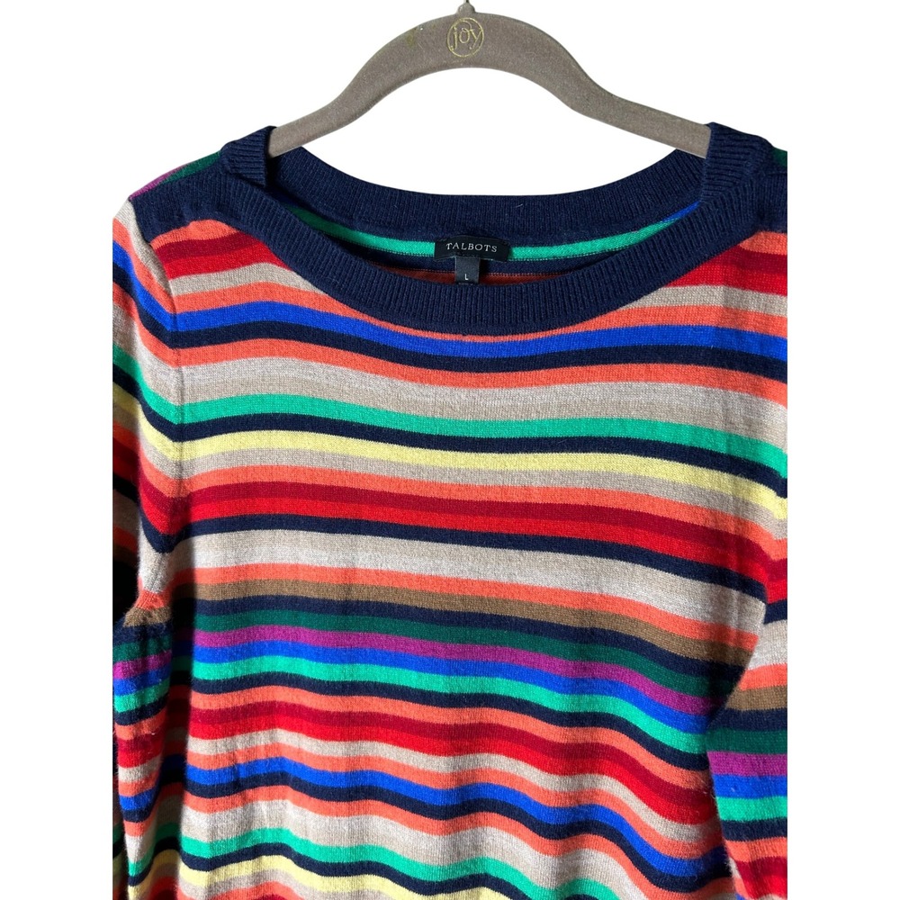 Talbots Rainbow Stripe Crewneck Sweater Lambs Wool Blend Women's Long Sleeve L - Picture 3 of 7